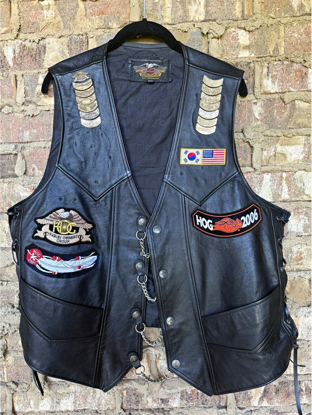 Harley-Davidson Black Leather Motorcycle Vest HOG Patches 2005 2006 Men’s XXXL